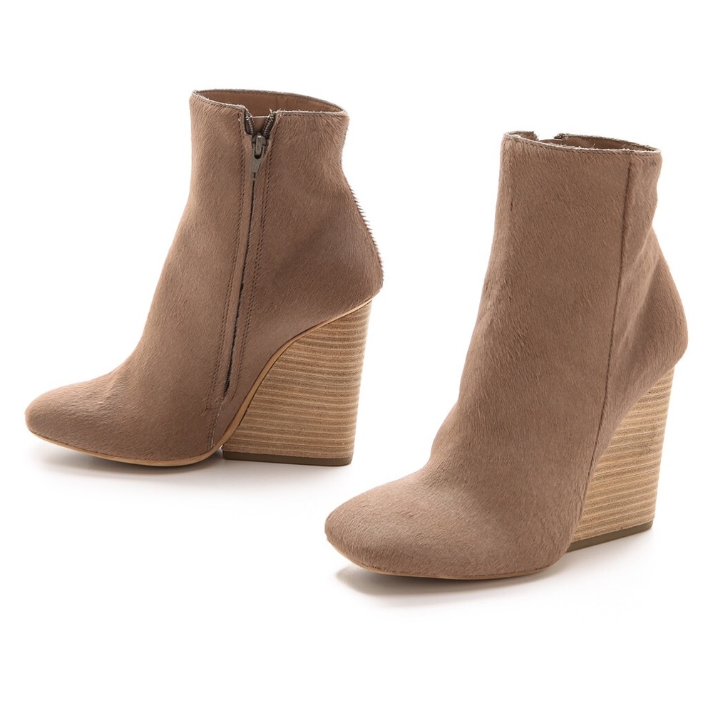 Vic Matié Calf-hair-on-Hide Stacked Wooden Wedge Heel Zip Ankle Booties